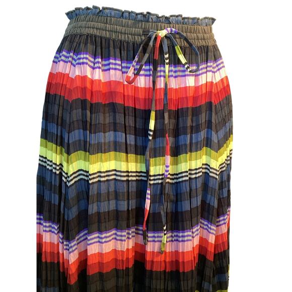 Free People Crinkle Pleat Striped High Low Multi Colored Maxi Skirt Size L - Picture 3 of 10